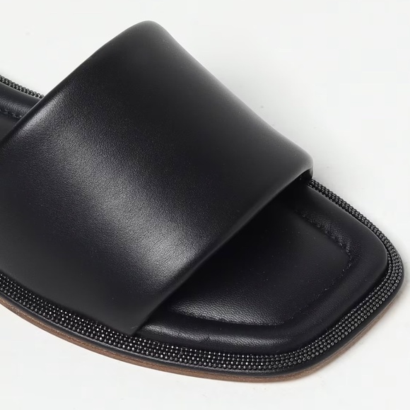 BRUNELLO CUCINELLI Leather Slides Sandals with Monili Trim in Black Size 39 - Picture 3 of 6